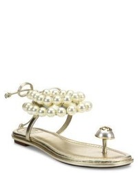 Tory Burch Melody Beaded Leather Ankle Tie Sandals