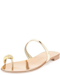 Giuseppe Zanotti Metallic Toe Ring Flat Sandal Gold