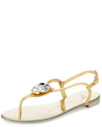 Giuseppe Zanotti Nuvorock Jeweled T Strap Sandal Gold