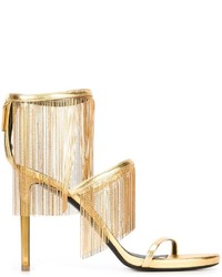 Roberto Cavalli Fringed Metallic Sandals