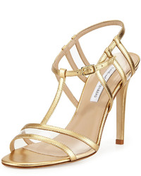 Diane von Furstenberg Viola Metallic T Strap Sandal Gold
