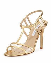 Diane von Furstenberg Viola Metallic T Strap Sandal Gold