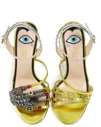 Gucci Wangy Crystal Encrusted Metallic Leather Sandals