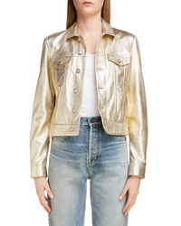 Gold Leather Shirt Jacket