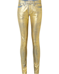 Gold Leather Skinny Jeans