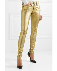 TRE by Natalie Ratabesi The Gold Edith Metallic Coated Mid Rise Skinny Jeans