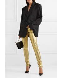 TRE by Natalie Ratabesi The Gold Edith Metallic Coated Mid Rise Skinny Jeans