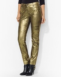 Gold Leather Skinny Pants
