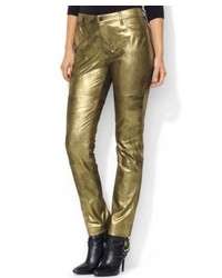 Lauren Ralph Lauren Skinny Metallic Printed Sateen Pants
