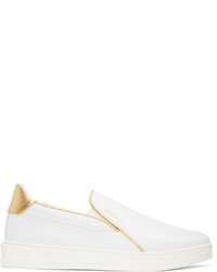 Versace White And Gold Slip On Sneakers