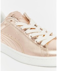 Puma Basket Sneakers In Rose Gold Metallic
