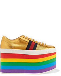 Gucci Metallic Leather Platform Sneakers Gold