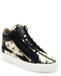 Giuseppe Zanotti Metallic Logo Embossed Leather Sneakers