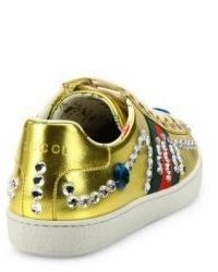 Gucci New Ace Jeweled Metallic Leather Sneakers