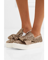 No.21 No 21 Knotted Glittered Leather Sneakers Gold