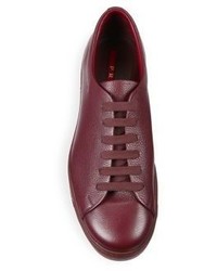Prada Pebbled Leather Lace Up Sneakers