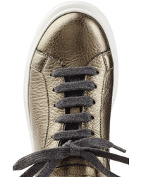 Brunello Cucinelli Sheepskin Lined Metallic Leather Platform Sneakers