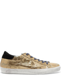 Golden Goose Deluxe Brand Super Star Distressed Metallic Ostrich Effect Leather Sneakers