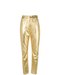 Gold Leather Tapered Pants