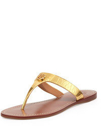 Tory Burch Cameron Croc Embossed Thong Sandal Gold