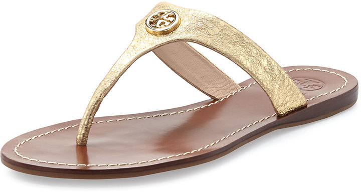 Tory Burch Cameron Metallic Thong Sandal Saharian Gold, $250 | Neiman  Marcus | Lookastic