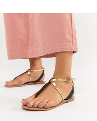 ASOS DESIGN Forbes Leather Wide Fit Flat Sandals