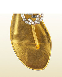 Gucci Gg Sparkling Metallic Leather Thong Sandal