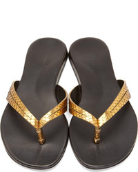 Carritz Gold Metallic Snakeskin Sandals