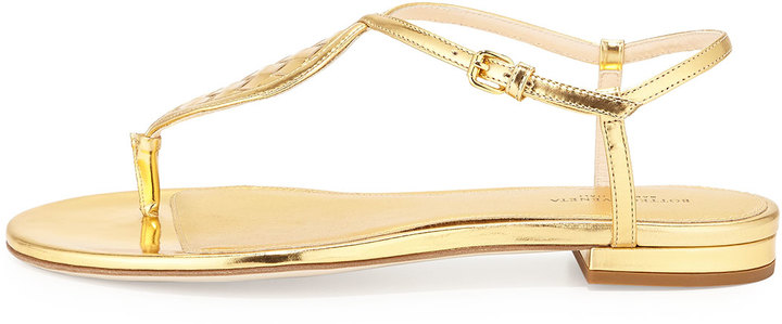 Bottega Veneta Metallic Woven Leather Thong Sandal Gold, $590 | Neiman ...