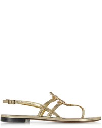 Roberto Cavalli Mirror Gold Leather Flat Sandal