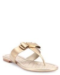 Cole Haan Tali Bow Patent Metallic Leather Thong Sandals