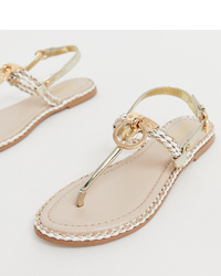 River Island Toe Post Sandals With Gold Detail In White