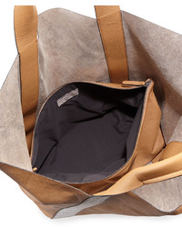 Brunello Cucinelli Reversible Metallic Leather Tote Bag Silver