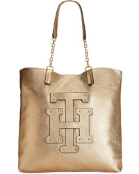 Tommy Hilfiger Th Patch Pebble Leather Tote With Chain