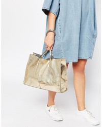 Asos Unlined Leather Shopper Bag With Skinny Straps