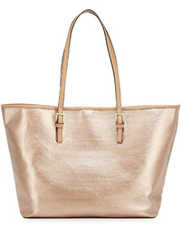 Neiman Marcus Vacay Metallic Faux Leather Tote Bag Rose Gold