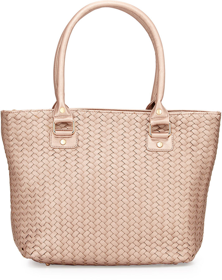 Deux Lux Anthropologie Metallic Rose Gold￼ Woven Tote Bag NEW