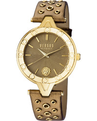 Versus By Versace 34mm V Versus Eyelet Watch W Leather Strap Brown Metallic