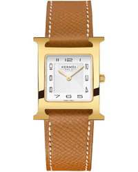 Hermes Heure H Gold Plate Leather Strap
