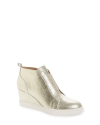 Gold Leather Wedge Ankle Boots