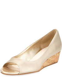 Gold Leather Wedge Pumps