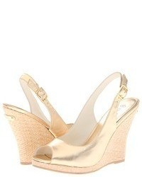Gold Leather Wedge Sandals
