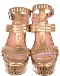 Alaia Alaa Metallic Leather Wedge Sandals
