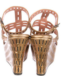 Alaia Alaa Metallic Leather Wedge Sandals