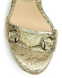 Gucci Carolina Metallic Leather Corded Wedge Sandals