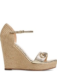 Gucci Carolina Wedge Sandal Size 10us 40eu Metallic