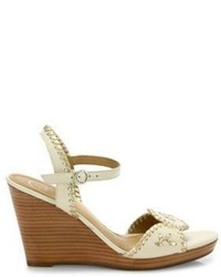 Jack Rogers Clare Whipstitch Leather Ankle Strap Wedge Sandals