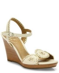 Jack Rogers Clare Whipstitch Leather Ankle Strap Wedge Sandals