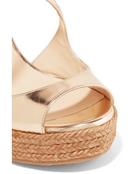 Jimmy Choo Dakota Metallic Leather Wedge Sandals Gold