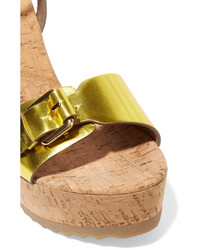 Stella McCartney Faux Metallic Patent Leather And Cork Wedge Sandals